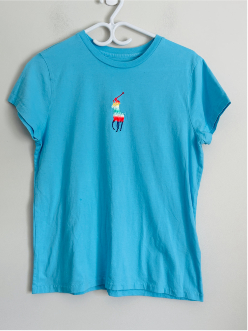 Polo Ralph Lauren Blue Rainbow Pony Logo Short Sleeve Tee Mens Size M Preppy